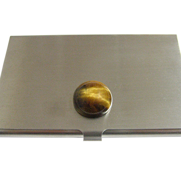 Round Tigers Eye Business Card Holder